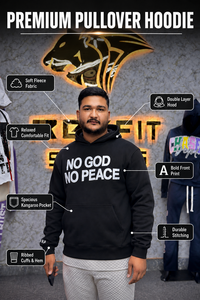 Sweat-shirt à capuche noir pour homme, imprimé « No God No Peace », coupe ample, décontracté, en coton French Terry, pour l'automne - Product Image 3