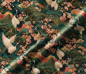 Artistic Crane And Cherry Curtain Velvet Or Blackout Art Nouveau <b>Window</b> Panel Elegant Printed Drapes for Living Room Bedroom - Product Image 5