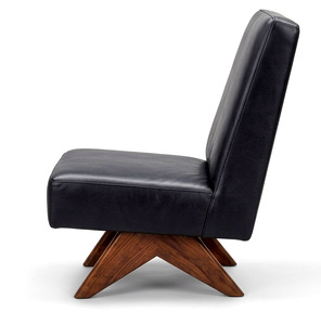 Sillón de Estilo PJ de Lujo al por Mayor, Sillón de Salón sin Brazos de Madera Maciza de Mediados de Siglo, con Detalles en Cuero Genuino, para Oficina y Sala de Estar - Product Image 3