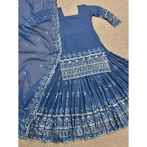 Fancy <b>Top</b> with Embroidery <b>Sequins</b> Work Sharara and Dupatta Size 2XL - Product Image 2