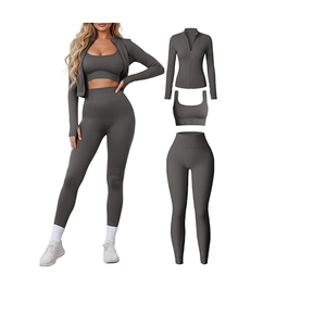 Women 3 Piece Seamless <b>Workout</b> Set Sports Bra High Waisted Gym Yoga Leggings Zip Up <b>Jacket</b> with Thumbhole Activewear - Product Image 6