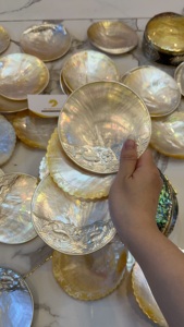 Round Mother-of-Pearl Plate with Flower Silver Trim Collectible Display Perfect for Serving Caviar Holding Soap <b>Candy</b> Decor 11cm - Product Image 5