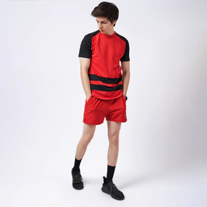 <b>Men's</b> <b>Red</b> Solid Eco-Friendly Breathable Sport <b>Shorts</b> with Elastic Waist Mid Length Canvas Front Logo - Product Image 1