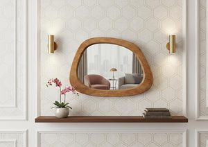 Miroir mural en bois moderne bohème, rectangulaire irrégulier, écologique, avec cadre de 5 mm, décoration pour salle de bain et chambre à coucher - Product Image 3