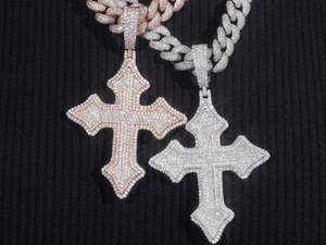 Rose Gold Plated Sterling Silver Moissanite <b>Cross</b> <b>Pendant</b> with Round Brilliant Cut Stones for <b>Men</b> Trendy Charm - Product Image 3