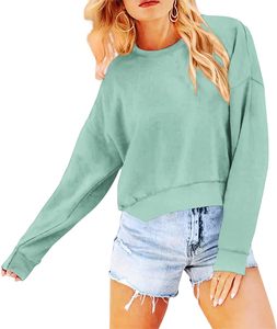 Sudadera Oversize de Cuello Redondo para Mujer, Manga Larga, Color Sólido, Tejida, Transpirable, para Primavera, Amarilla - Product Image 3