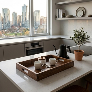 Plateau de service rectangulaire en bois de teck massif de qualité alimentaire avec poignées, plateau en bois naturel fait à la main, accessoire de cuisine, ensembles de présentation - Product Image 4