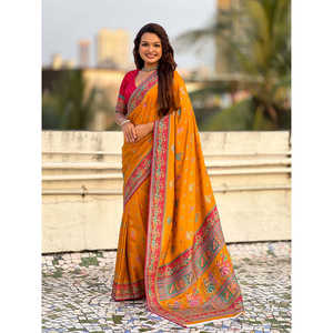 Sari traditionnel en soie de viscose pure Elite Weaves avec imprimé moutarde 750g pour robes de cocktail - Product Image 6