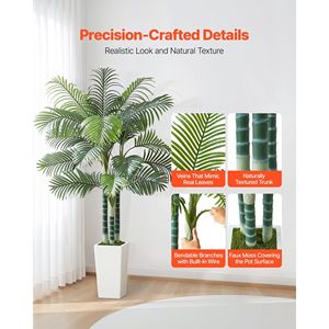 Palmera Areca Artificial de 6 pies, Blanca, con Maceta Alta y Hojas de Seda Sintética, Planta Tropical Artificial Grande para Decoración de Interiores - Product Image 2