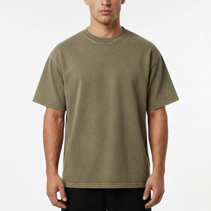 T-shirt en coton tricoté délavé à l'acide pour homme, manches courtes, col rond, imprimé personnalisé, style streetwear décontracté - Product Image 3