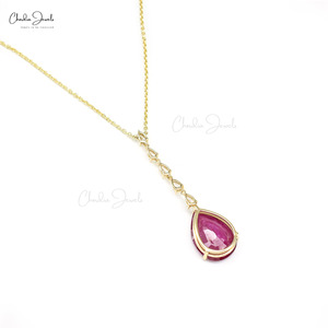 <b>Top</b> Products 8 CTW Pear Cut Ruby Gemstone Necklace with 14k Solid Yellow <b>Gold</b> Diamond Teardrop Necklace Wedding Anniversary Gift - Product Image 4