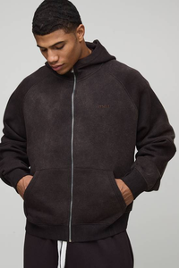 Sudadera con Capucha de Forro Polar de Algodón de Alta Calidad OEM, Ecológica, con Cremallera Bidireccional, Logotipo Personalizado, Ropa Urbana para Hombre, Talla Grande, Negra - Product Image 4