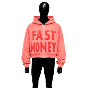 เสื้อฮู้ดซิปผู้ชาย ลายกราฟิก FAST MONEY ทรงโอเวอร์ไซส์ ผ้าฟลีซ สตรีทแวร์ลำลอง ผ้าเฟรนช์เทอร์รี่ สำหรับฤดูหนาว ปักลาย ผ้าฝ้าย 100% ระบายอากาศได้ดี - Product Image 1