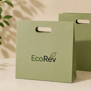 Sac en papier vert EcoRev avec poignée en ruban, sac plat standard écologique pour les achats professionnels - Product Image 4