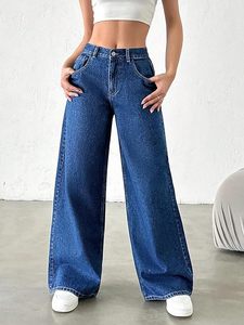 Jeans de Cintura Alta para Mujer – Pantalones Casuales de Mezclilla de Pierna Ancha y Corte Recto Estilo Cargo para Chicas y Uso Diario Universitario - Product Image 2
