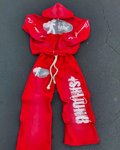 High Quality Manufacturers Clothes Embroider Zipper Tracksuit Vintage Acid Wash <b>Flare</b> Sweatpants and Hoodies <b>Men</b> Sweat Suits - Product Image 5