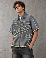 Veste en jean vintage tendance pour homme, idéale pour l'hiver, style décontracté, logo brodé en chenille personnalisé, coupe-vent.
