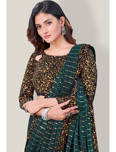 Sari en viscose fantaisie pour femme KV, avec blouse non cousue, réversible et infroissable, idéal pour les occasions de fête - Product Image 5