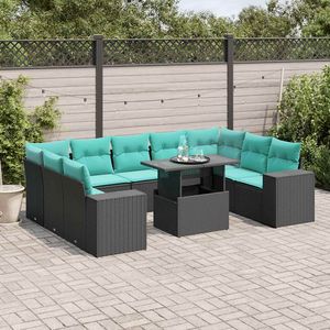 Set Divano da Giardino in Polyrattan Nero da 10 Pezzi con Cuscini - Collezione Arredamento Patio - Product Image 1
