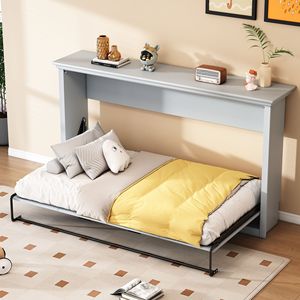 Letto a scomparsa matrimoniale grigio, pieghevole nel mobile - Product Image 1