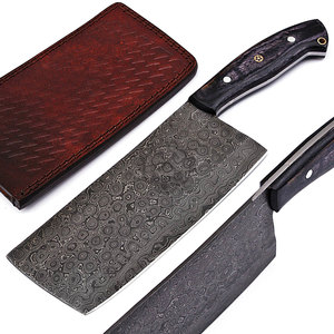 Top Damascus Serbian Cleaver <b>Knife</b> Hand-Forged Full-Tang Damascus Steel <b>Kitchen</b> Chef Chopper 7" Blade Ambidextrous Raindrop - Product Image 1