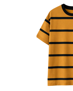 Camiseta a Rayas Amarillo Mostaza y Negro para Hombre, Cuello Redondo, Manga Corta, Informal, Verano, Estilo Urbano, Fabricante OEM - Product Image 3