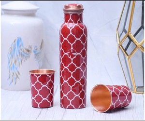 <b>Grey</b> Printed Copper Water Bottle and Tumbler Set Handmade Drinkware Designer <b>Grey</b> Copper Bottle with Matching Tumbler Set - Product Image 4