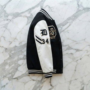 <b>Men's</b> Varsity <b>Jacket</b> Black <b>Cream</b> Sleeves Embroidered Logo Preppy Style - Product Image 4
