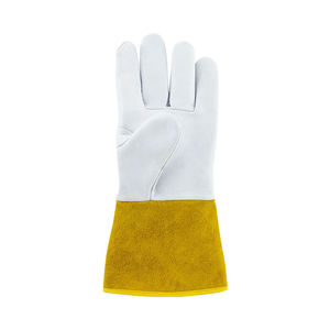 Guantes de Soldadura Tig Personalizados de Cuero Genuino con Puño Amarillo y Diseño de Pulgar Recto, Resistentes a Salpicaduras de Metal Fundido, para Soldadura por Contacto - Product Image 4