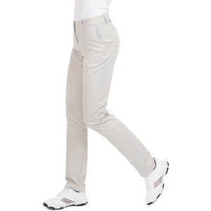 Women's Solid Beige Straight Pants Mid Waist Button Fly Full Length Sporty <b>Trousers</b> - Product Image 2