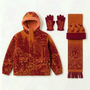 Veste polaire à capuche unisexe avec imprimé forêt, coupe-vent, vêtement d'hiver, coupe régulière, doublure en sherpa, poche avant, style décontracté - Product Image 2