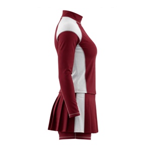 Uniforme de cheerleading pour femmes, couleur marron, manches longues, avec panneaux blancs et jupe plissée, polyester respirant, vêtements de sport pour adultes - Product Image 3