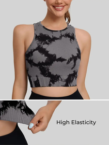 Top Deportivo Corto de Yoga para Mujer, Elástico en 4 Direcciones, Tie-Dye, Spandex, para Pilates, Fitness, Sólido, Ligero, Transpirable, Sin Costuras, para Chicas - Product Image 3