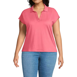 Chemises décontractées pour femmes, grande taille, col en V, manches courtes, coupe ample, OEM, vente en gros, polyester/coton - Product Image 2