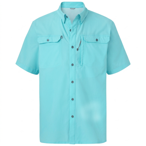 เสื้อเชิ้ตตกปลาแขนสั้นสีน้ำเงินสำหรับผู้ชาย แห้งเร็ว UPF 50 สีพื้น ติดกระดุมด้านหน้า เหมาะสำหรับกิจกรรมกลางแจ้ง - Product Image 5