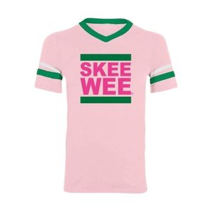 SKEE WEE เสื้อยืดคอวีแขนสั้นสีชมพูและสีเขียวผ้าฝ้ายเสื้อกีฬาแฟชั่นลำลองผู้หญิงสบาย ๆ กีฬาฤดูร้อน - Product Image 1