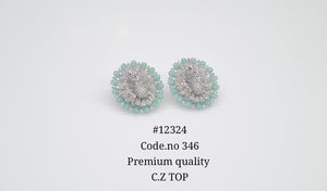 Boucles d'oreilles clous en zircone cubique 12324Cubi, motif paon, rondes, bijoux fantaisie floraux en CZ, plaqué or, pour femme, cadeau de fête ou de mariage - Product Image 5
