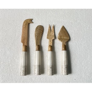 Eco Friendly Mango Wood <b>Cheese</b> <b>Set</b> of 4 Piece Fork Spreader Kitchenware <b>Cheese</b> <b>Knife</b> <b>Set</b> Marble Handle Durable Hand Wash Only - Product Image 1