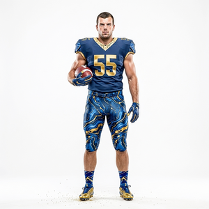 Vêtements de sport de qualité supérieure, uniforme de football américain de couleur bleu royal avec une touche dorée, vêtements de sport très demandés, sur mesure - Product Image 3