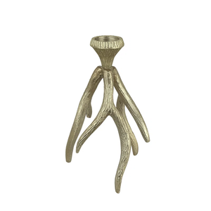 Support de bougie en métal moulé en forme de bois de cerf, couleur or champagne, style rustique chic, pour bougies coniques et pilier, idéal pour la décoration de chalet et de cabane - Product Image 1