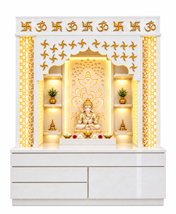 White Marble Look Teak Wood Ganesha <b>Pooja</b> Temple Siddhi Vinayaka Hand Carved Wooden <b>Mandir</b> For Home Wooden <b>Mandir</b> For Home USA - Product Image 2