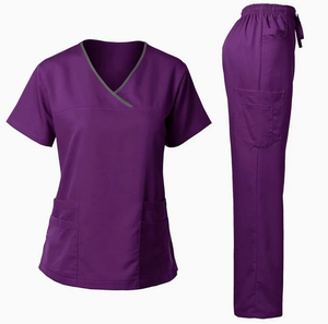 Unisex High Medical Woven Cotton Spandex <b>Scrubs</b> <b>Set</b> with Needle Detection 2-Piece Hospital Top & Trouser Suit for Men Women - Product Image 3