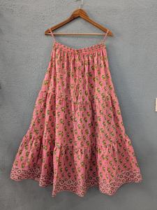 Blush Pink Floral Tiered <b>Skirt</b> with Elastic Waist Lightweight Cotton <b>Boho</b> Long <b>Skirt</b> for Women Hand Block Inspired Print - Product Image 6
