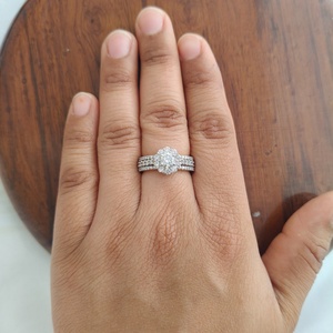 Namivaa – bague de fiançailles en or rose 18 carats avec halo de zircon pour femmes, triple bande, style vintage, bijoux fins pour mariage et promesse - Product Image 6