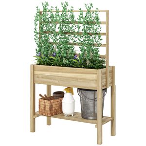 Classic Wooden Raised Garden Bed Trellis Storage Shelf Outdoor Planter Box for <b>Vegetables</b> Flowers Herbs-Includes Watering <b>Pot</b> - Product Image 1