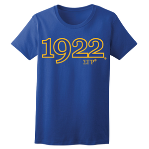 T-shirt pour femmes Sigma Gamma Rho 1922, année de fondation, t-shirt de sororité grecque brodé sur mesure, vêtements décontractés pour l'université, mode - Product Image 1