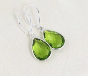Peridot Quartz Pear-Shape <b>Drop</b> <b>Earrings</b> - Silver-Plated Natural Stone August Birthstone Jewelry for Women with Lever-Back Design - Product Image 3