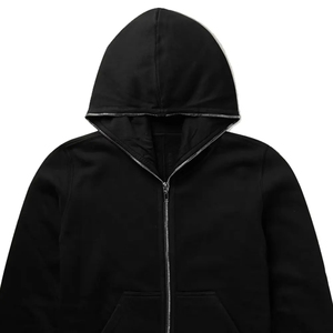 Sweat-shirt à capuche zippé noir pour homme, coupe classique, décontracté, pour l'automne, couleur unie, coton French Terry, manches longues - Product Image 4