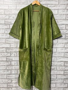 Bata Kimono de Terciopelo Verde Esmeralda Sólido para Mujer con Estampado Animal, Forro de Algodón, Bolsillos, Manga Tres Cuartos y Cordón Ajustable - Product Image 1