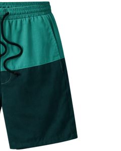 Shorts à cordon de serrage pour hommes, couleur bleu sarcelle et vert foncé, séchage rapide, décontracté, pour l'été, la plage, athlétique, confortable, coupe légère - Product Image 2